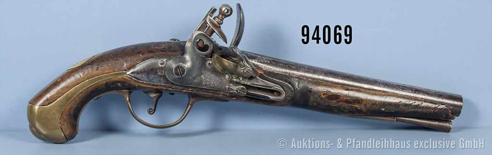 Russland Steinschloßpistole, Jahreszahl "1833" auf der Schloßplatte, mit Ladestock, Schaft teilweise