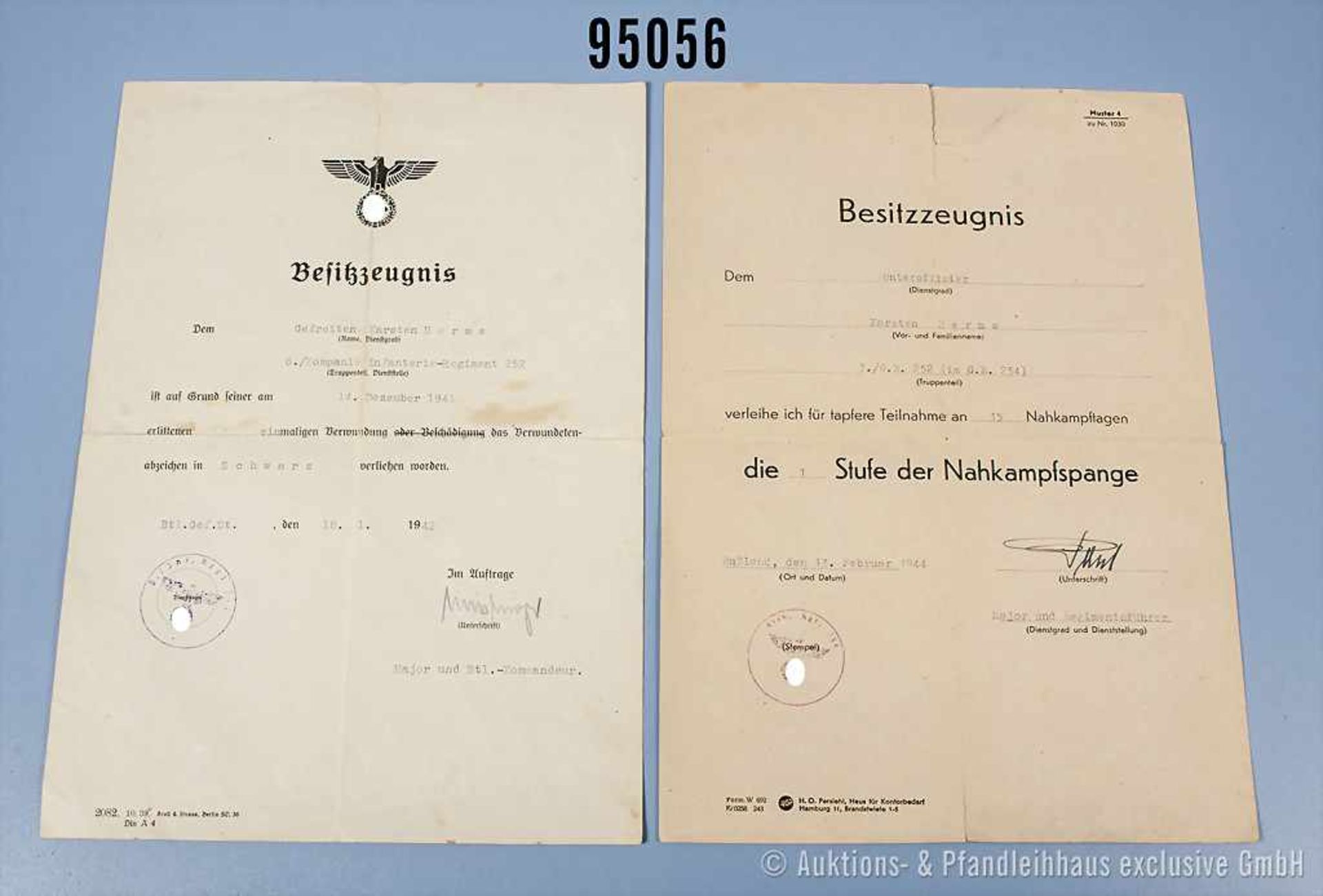 Dokumentennachlass eines Unteroffiziers im Infanterie Regiment 252, EK 2 1941, VWA Schwarz 1942,