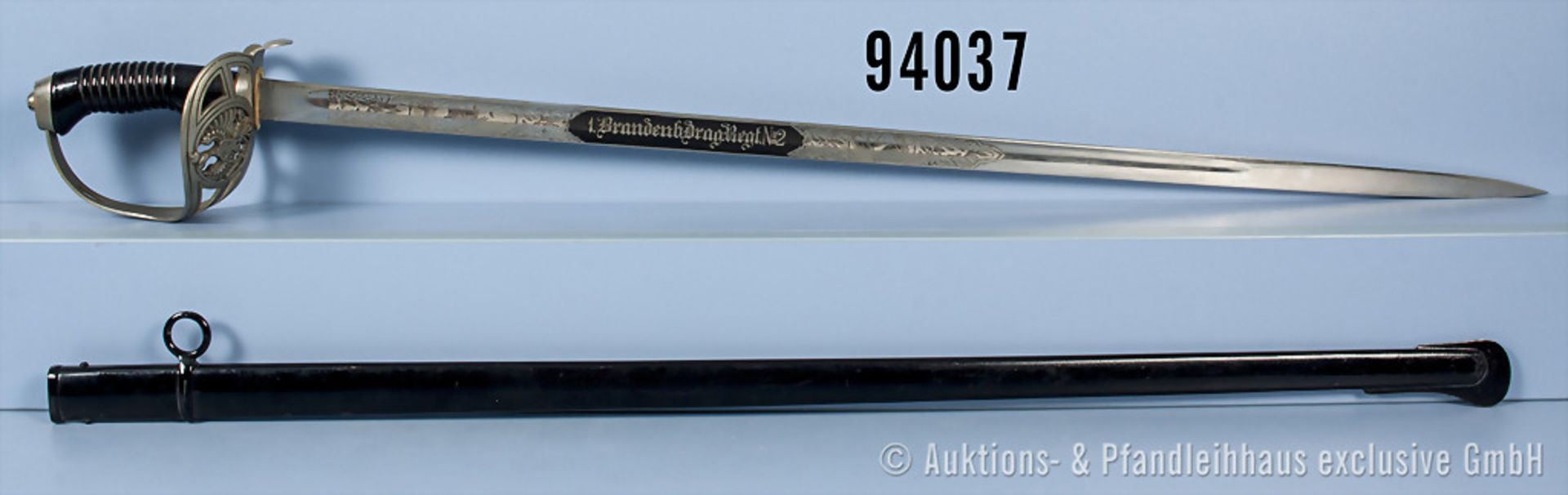 Preußen KD 89, Hersteller "ACS", beidseitig verzierte Klinge "1. Brandenb. Drag. Regt. Nr. 2",