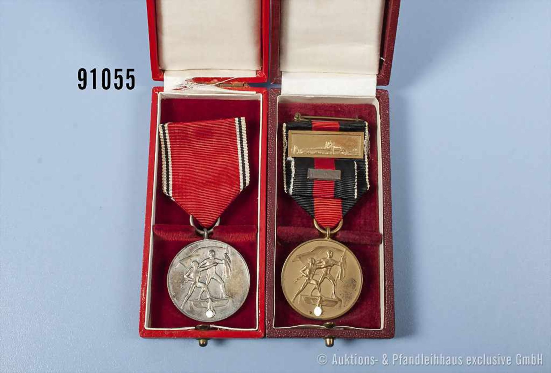 Konv. Anschlussmedaille Österreich und Anschlussmedaille Sudetenland mit der Spange "Pager Burg",