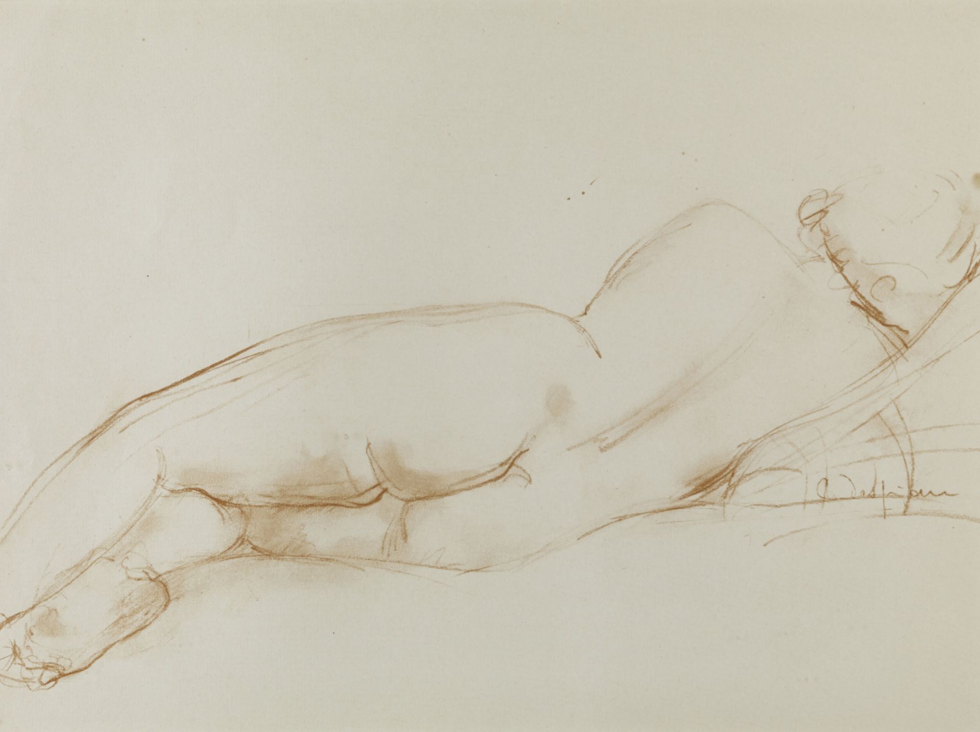 Charles DESPIAU (1874-1946) - Femme allongée de dos - Dessin à la sanguine signée [...]