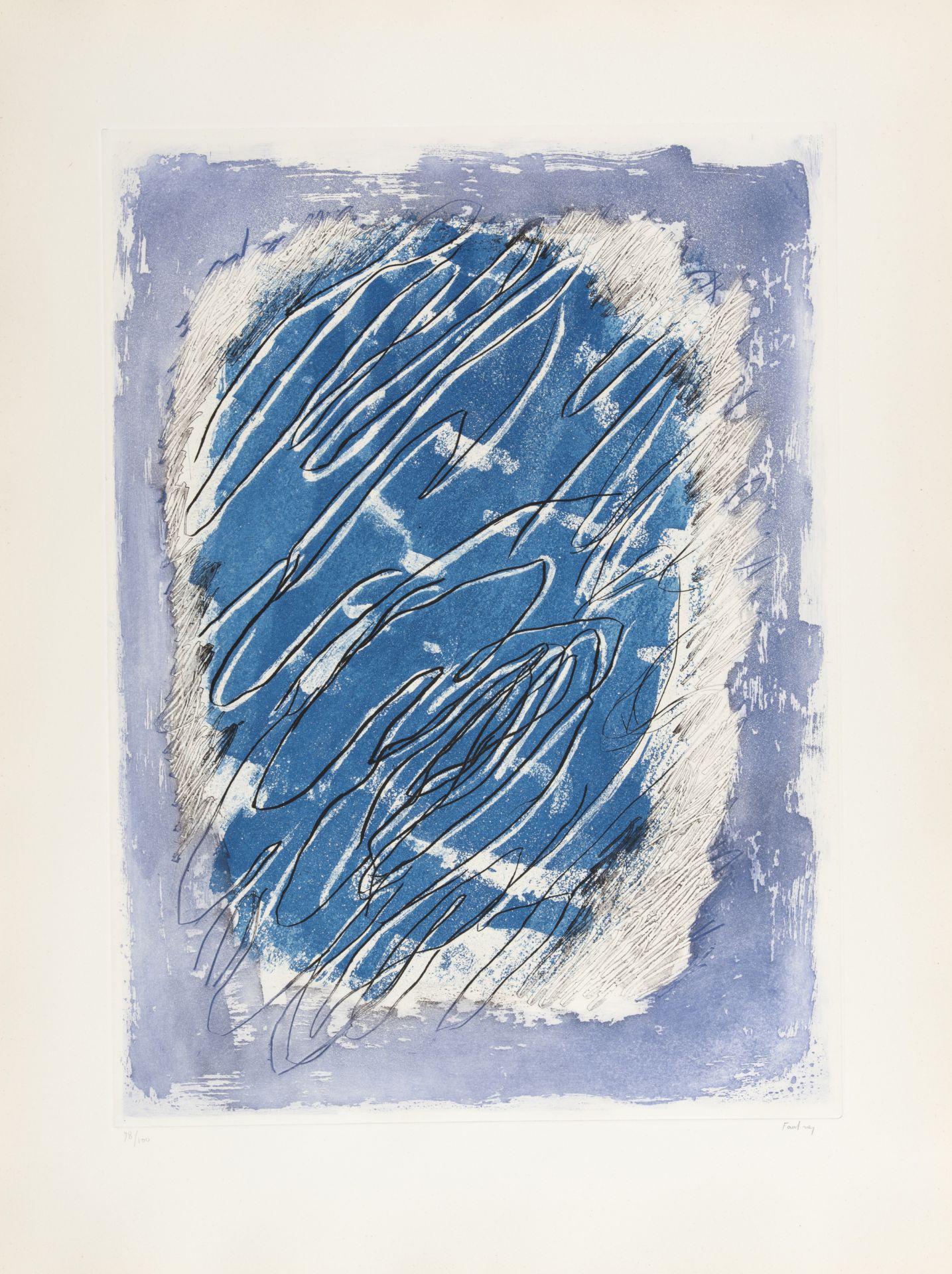 Jean FAUTRIER (1898-1964)- Ecriture sur fond bleu - Eau forte, aquatinte et gauffrage [...]