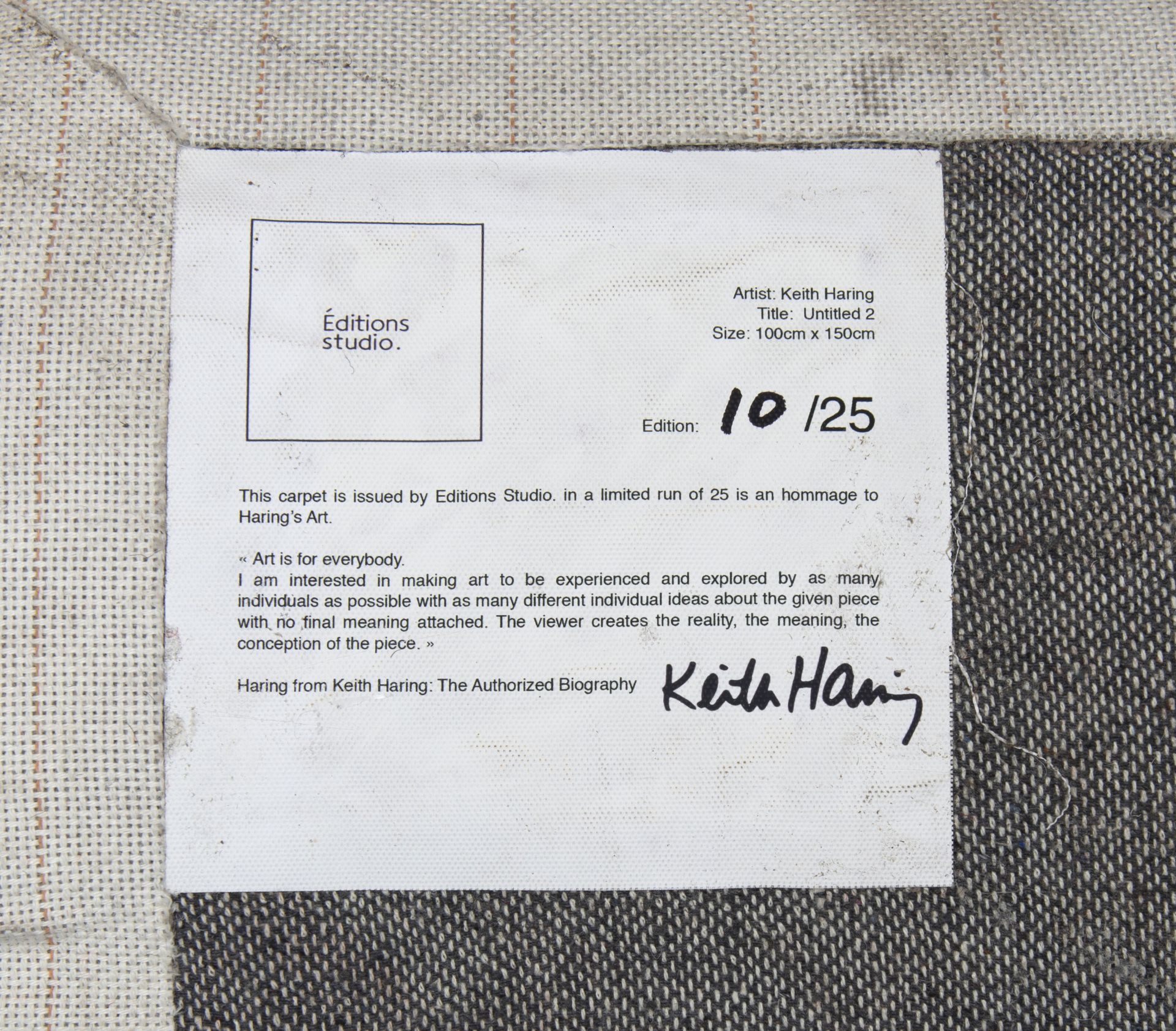 Keith HARING (D'après) - Untitled 2 - Tapis numéroté 10/25 - Editions Studio - 100 [...] - Bild 2 aus 2