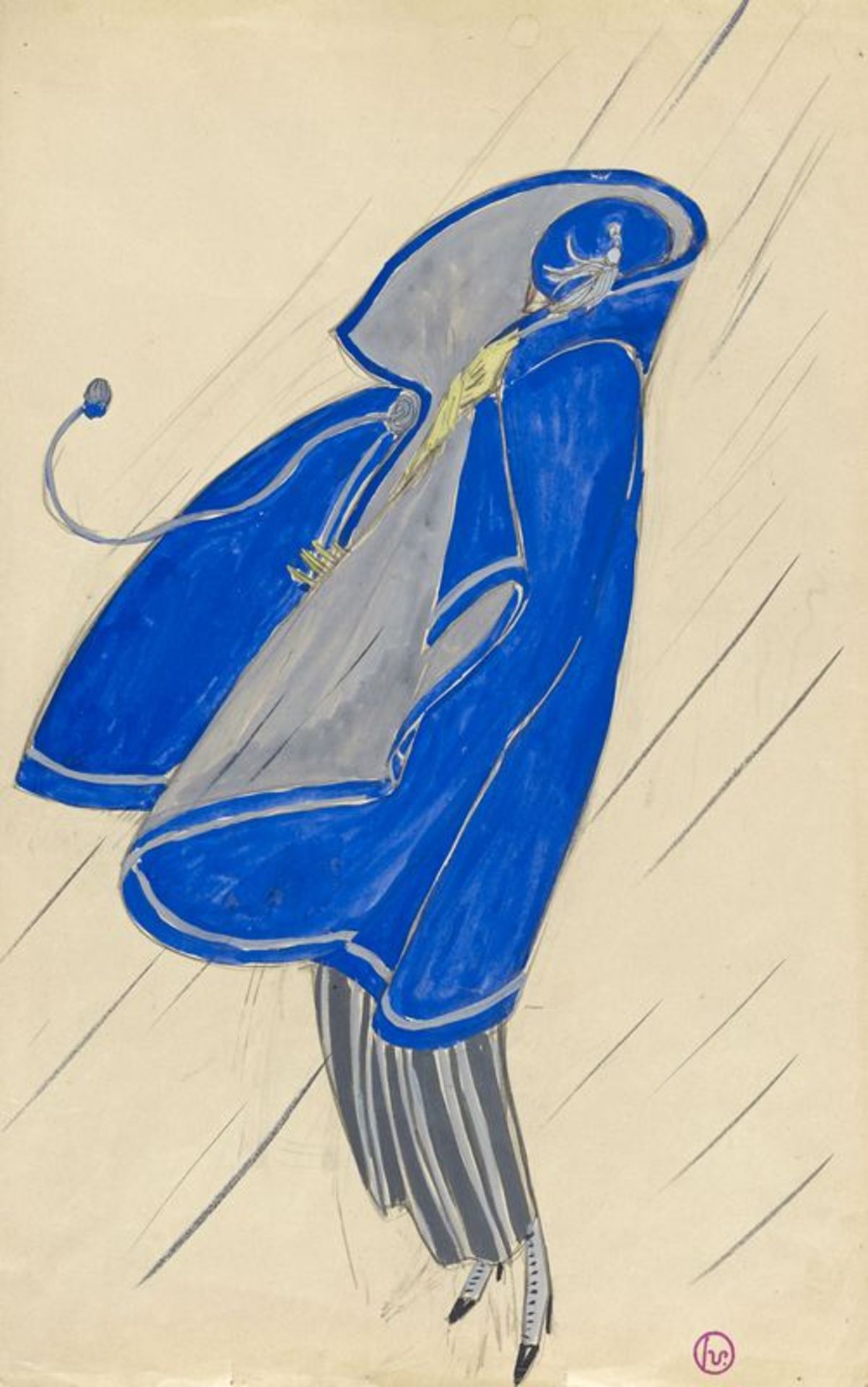 Georges LEPAPE (1887-1971) - Coup de vent - Gouache - Porte le cachet en bas à [...]