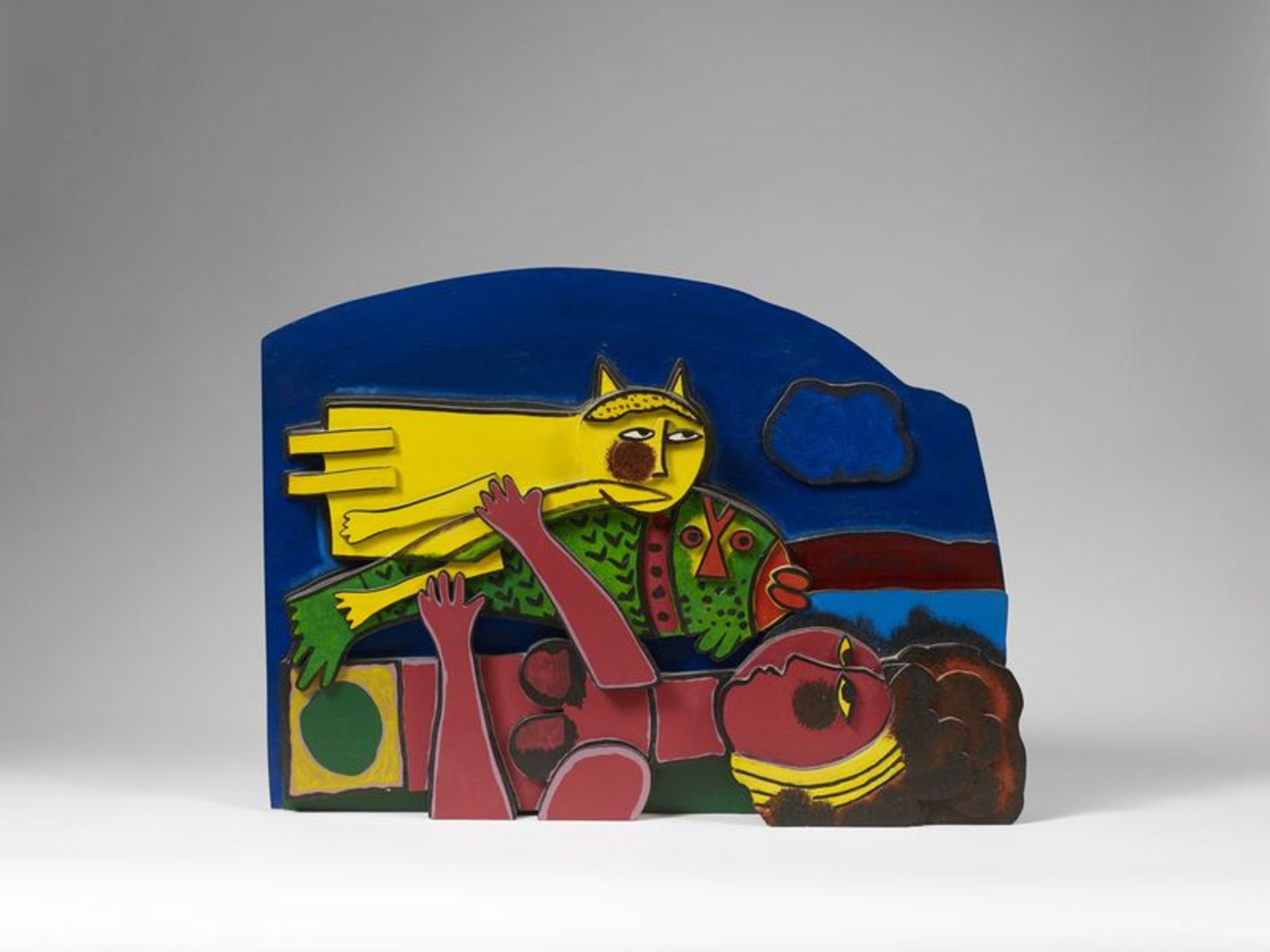 CORNEILLE (1922-2010) - Femme chat et poisson - Sculpture en bois, signée et datée [...]