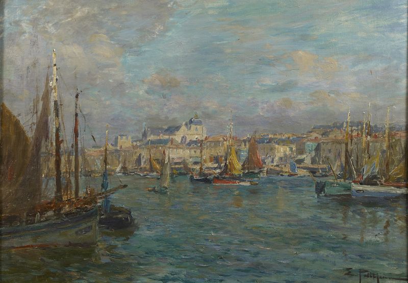 Edmond PETITJEAN (1844-1925) - Voiliers au port - Huile sur toile signée en bas à [...]