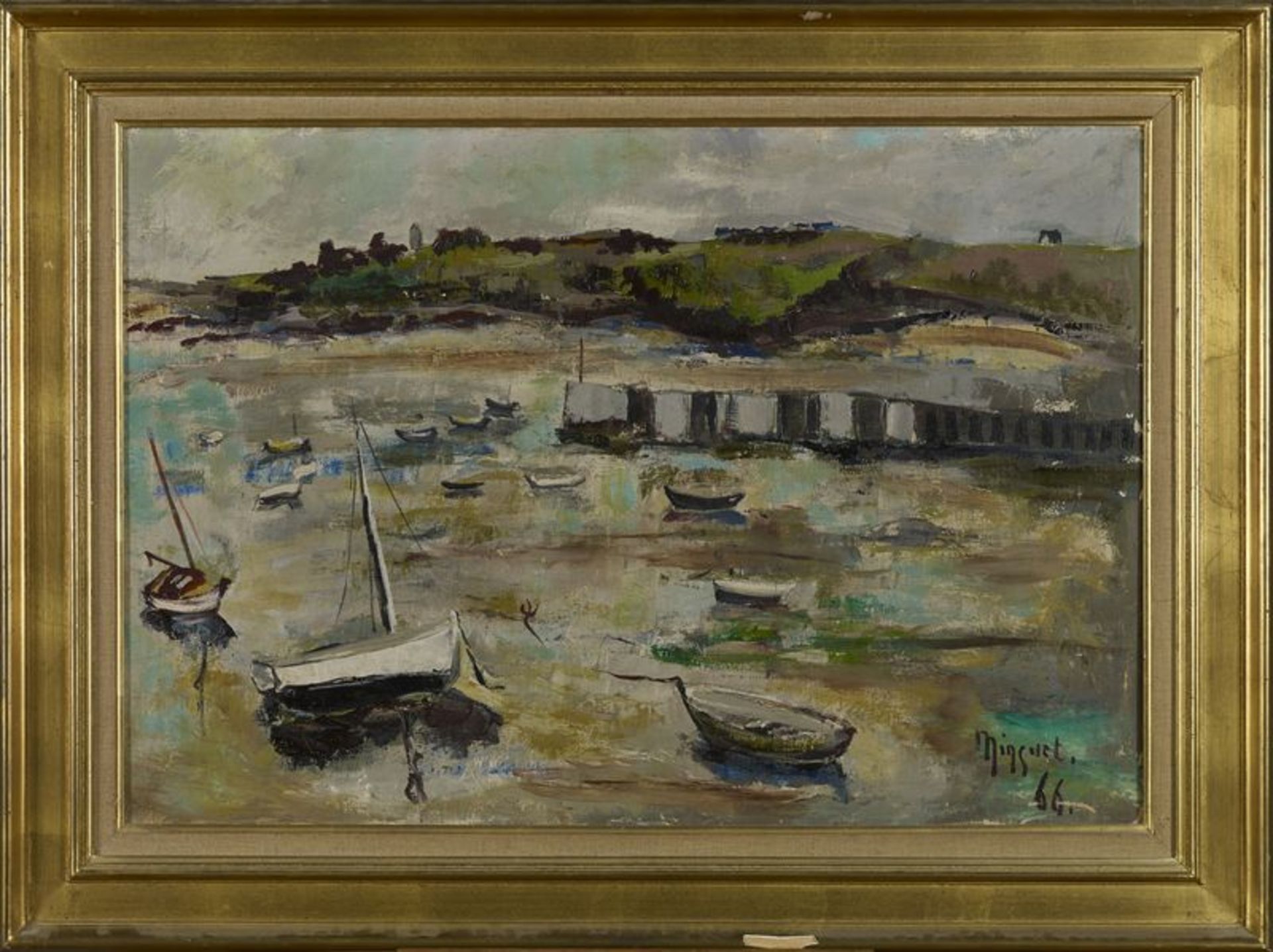 Alexandre MINGUET (1937-1996) - Voiliers à marée basse - Huile sur toile en bas à [...]