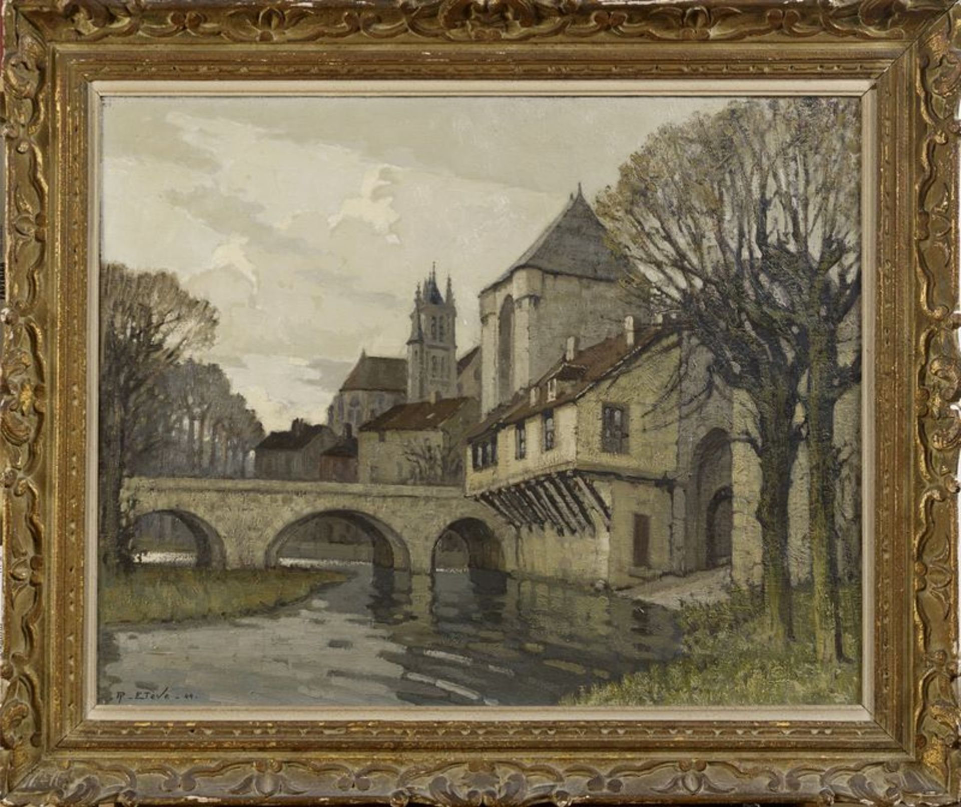 Félix Raoul ETEVE (1902- 1967) Pont dans un village - Huile sur toile signée ne bas [...] - Bild 4 aus 5