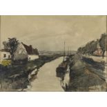 Fernand HERBO (1905- 1995)- Péniche sur une rivière - Aquarelle signée en bas à [...]