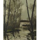 Fernand HERBO (1905- 1995) - La maison au borde de l'eau -Huile sur isolrel signée [...]