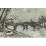 Fernand HERBO (1905- 1995) - Pont Marie - Aquarelle lavis et crayon gras signé et [...]