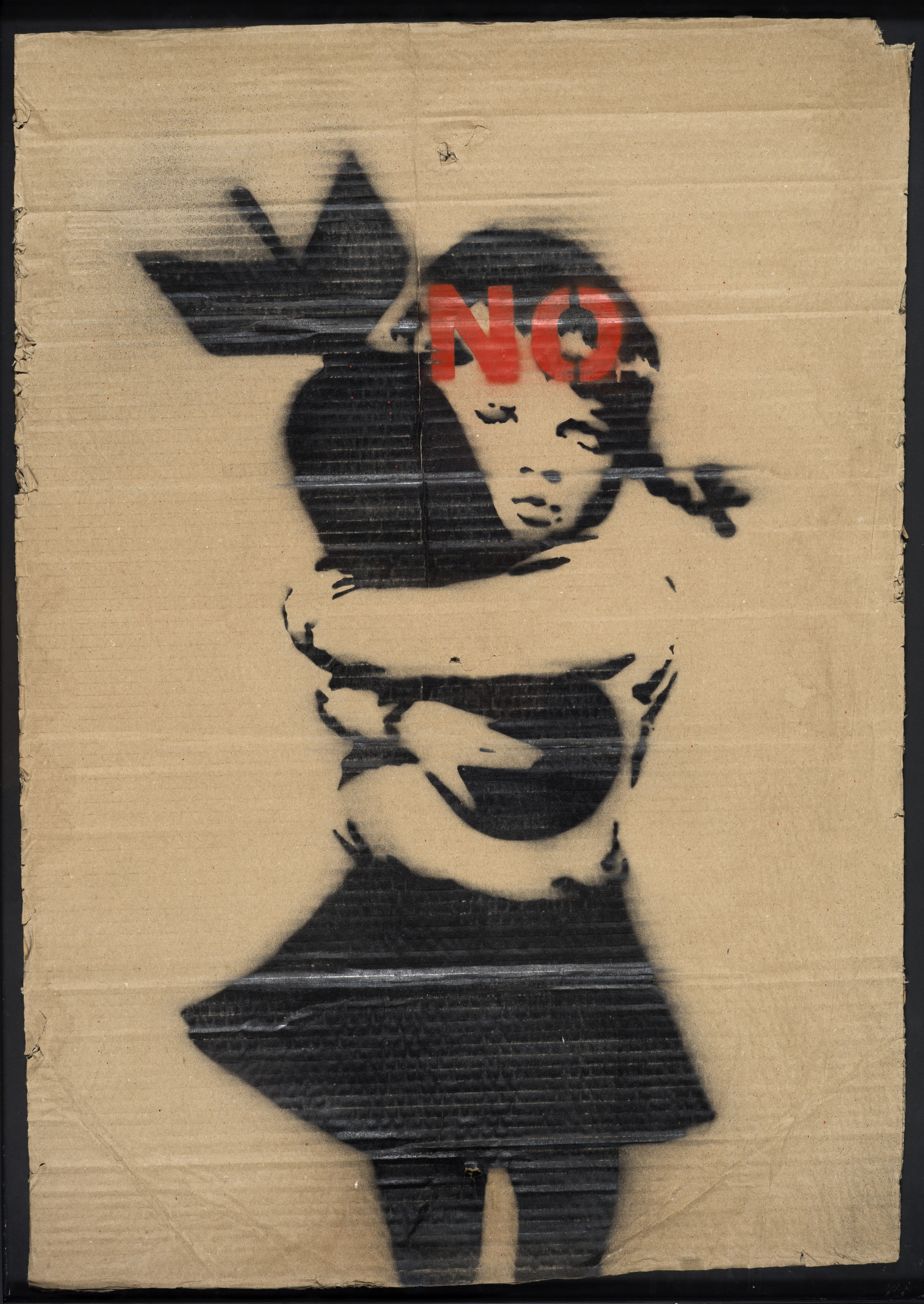 BANKSY (1974) - Bomb Hugger, No, 2003 - Aérosol et pochoir sur carton - 78 x 55 cm [...]