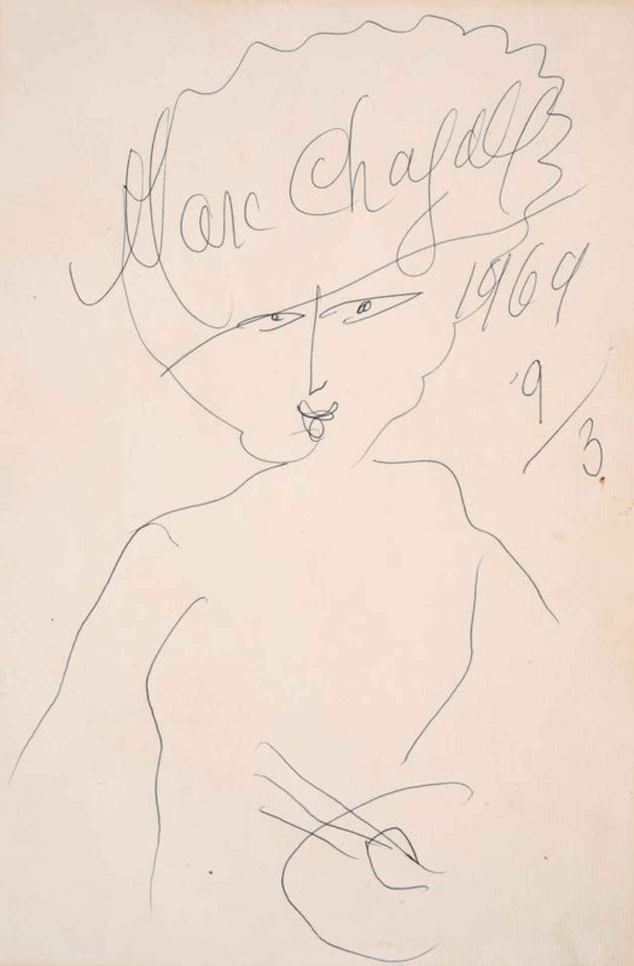 Marc CHAGALL (1887- 1985) - Autoportrait à la palette - Dessin signé en haut au [...]