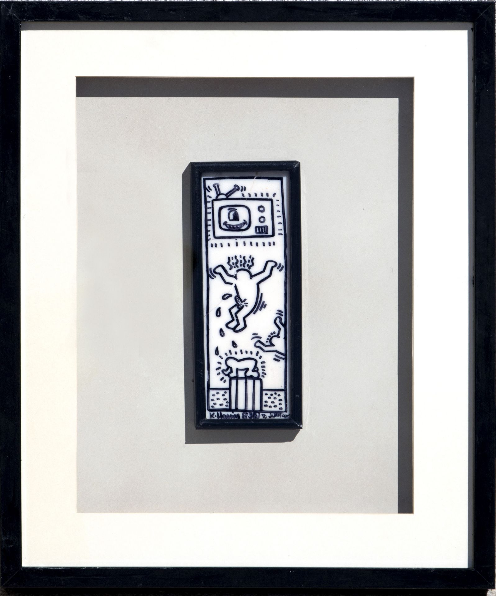 Keith HARING (1958-1990) - Eros and Baby, 1983 - Marker sur plaque opaline - Signé [...]