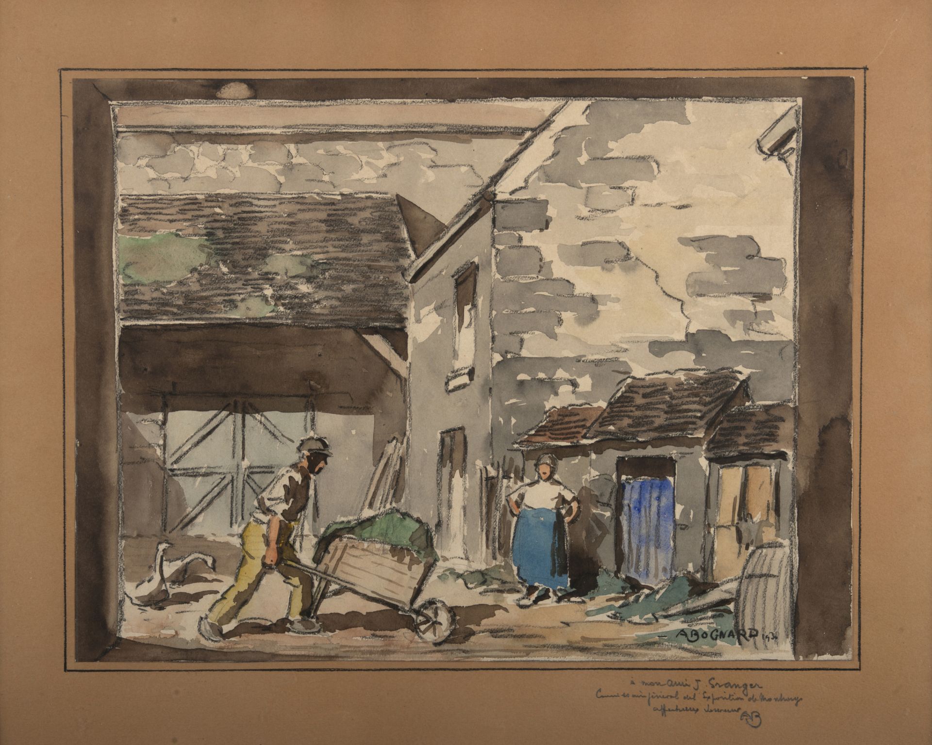 Auguste Lucien BOGNARD (XIX-XX) - A la ferme - Aquarelle signée en bas à droite et [...]