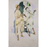 Jean GASTON MANTEL - Jeunes marocaines sur le pas de la porte - Gouache signée en [...]