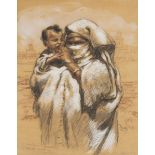 Henri PONTOY (1888-1968) - Femme et enfant - Dessin au crayon et rehauts de gouache [...]