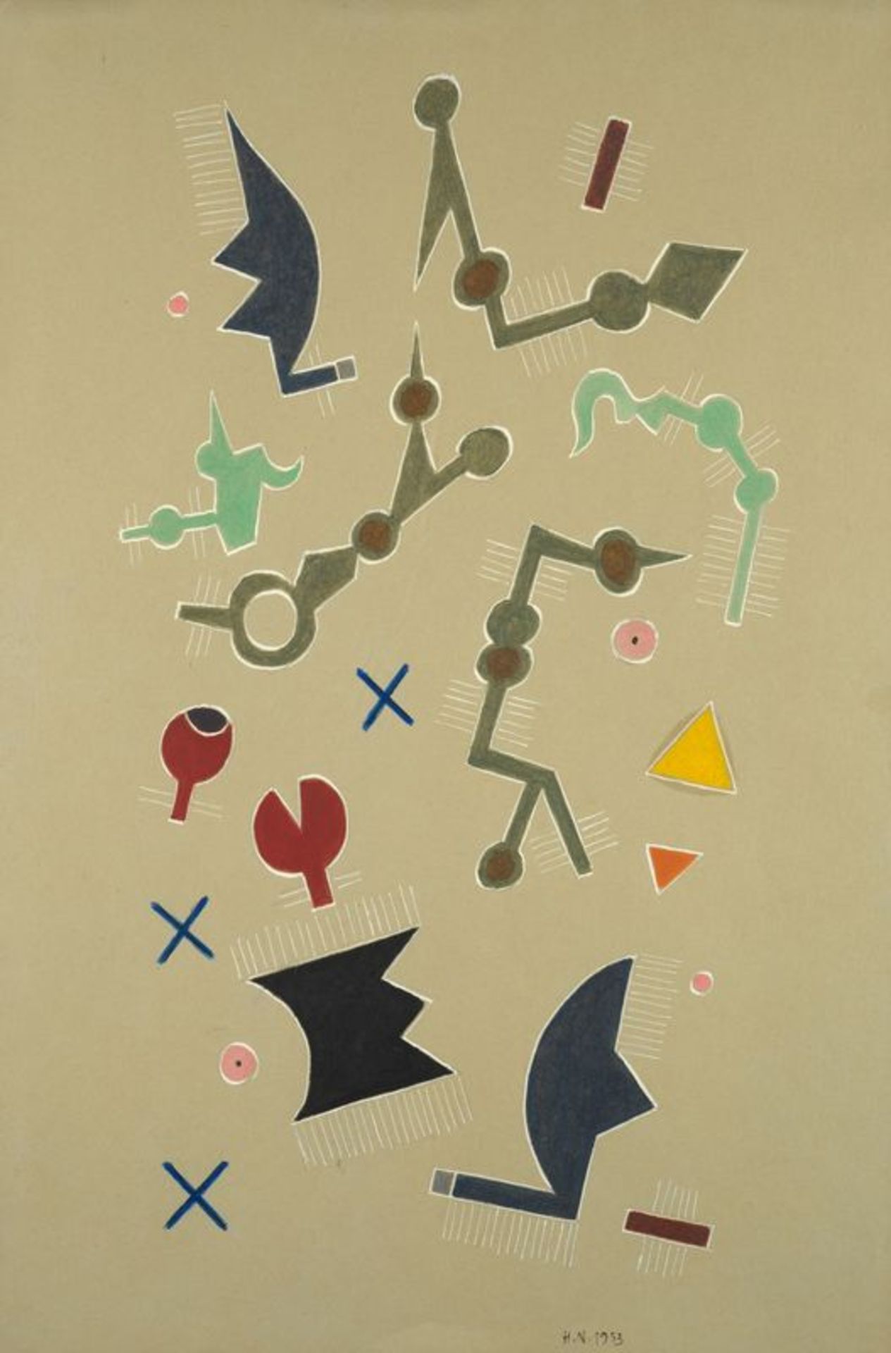 Henri NOUVEAU (1901-1959)- Improvisation - Huile sur papier monogrammée et datée [...]