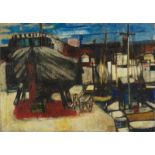 Paul GUIRAMAND (1926-2007) - Bateaux à quai - Huile sur toile sginée en bas à [...]