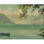 Victor CHARRETON (1864-1936) - Promenade en barque sur le lac de Nantua - Huile [...]