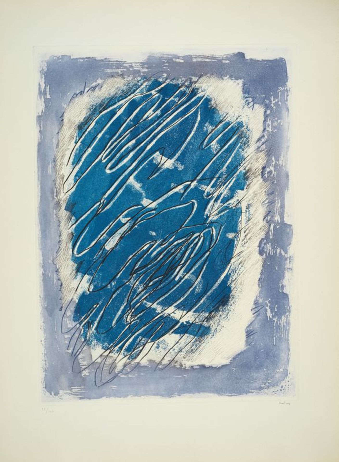 Jean FAUTRIER (1898-1964)- Ecriture sur fond bleu - Eau forte, aquatinte et gauffrage [...]