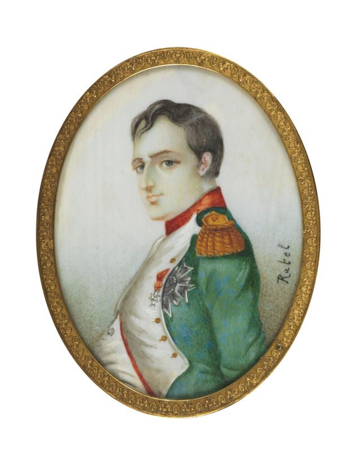Petit tableau figurant Napoléon, peinture sur ivoire, signée Ratel - 10,5 x 8 cm - [...]