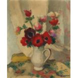 Charles KVAPIL ( 1884-1957) - Bouquet de fleurs à la cruche -Peinture sur isorel [...]