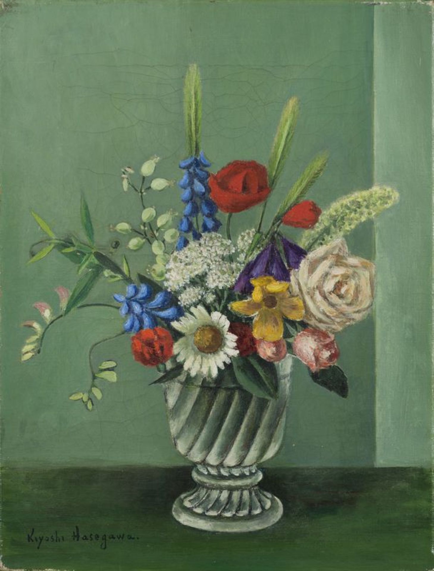 Kioshi HASEGAWA (1891- 1980) Bouquet - Huile sur toile signée en bas à gauche et [...]