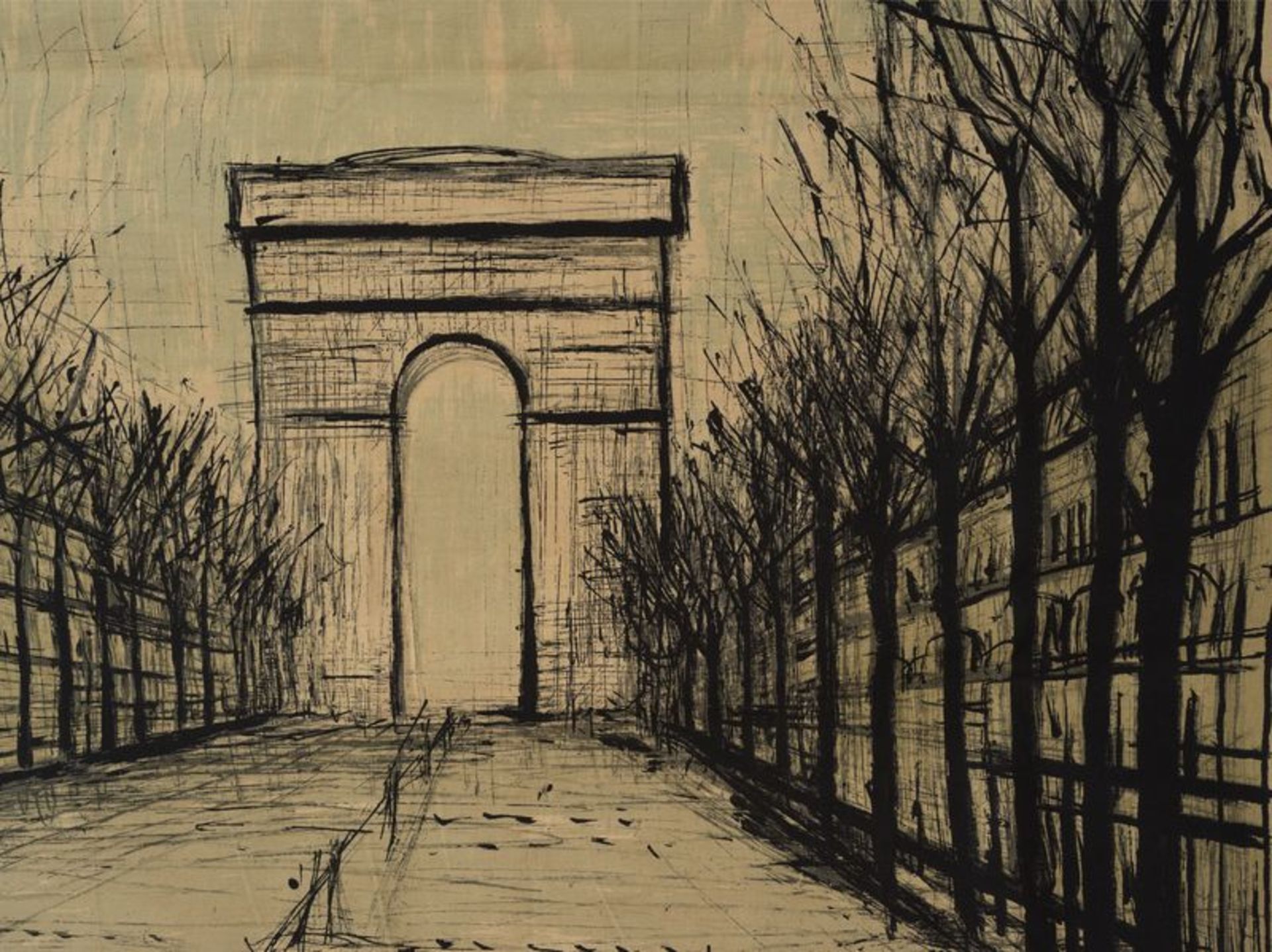 BERNARD BUFFET (D’après) Les Champs Elysées, 1957 Impression sur coton Editions [...] - Bild 3 aus 4