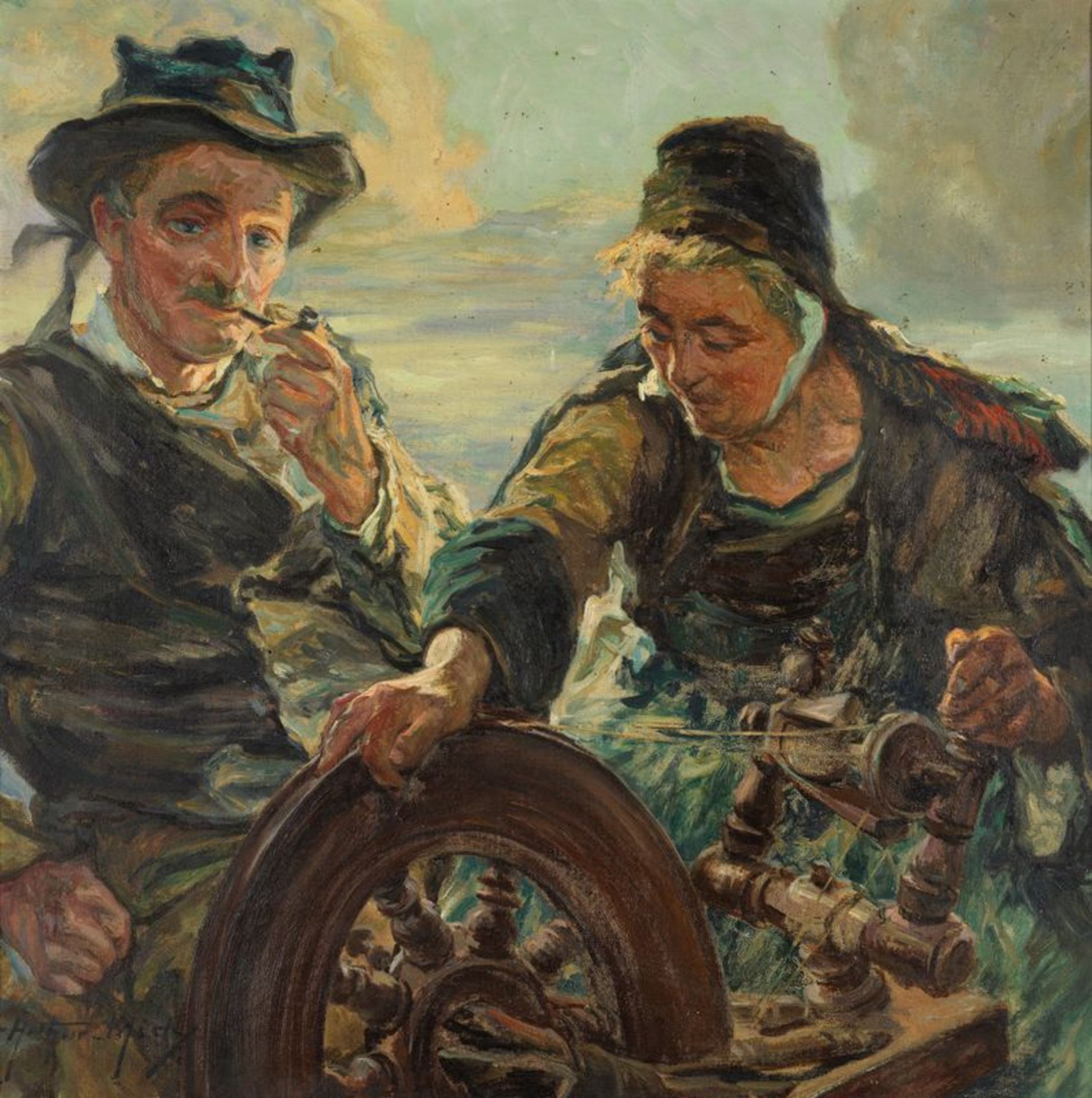 ARTHUR-MIDY (1887- 1944) - Couple de bretons - Huile sur toile signée en bas à [...]