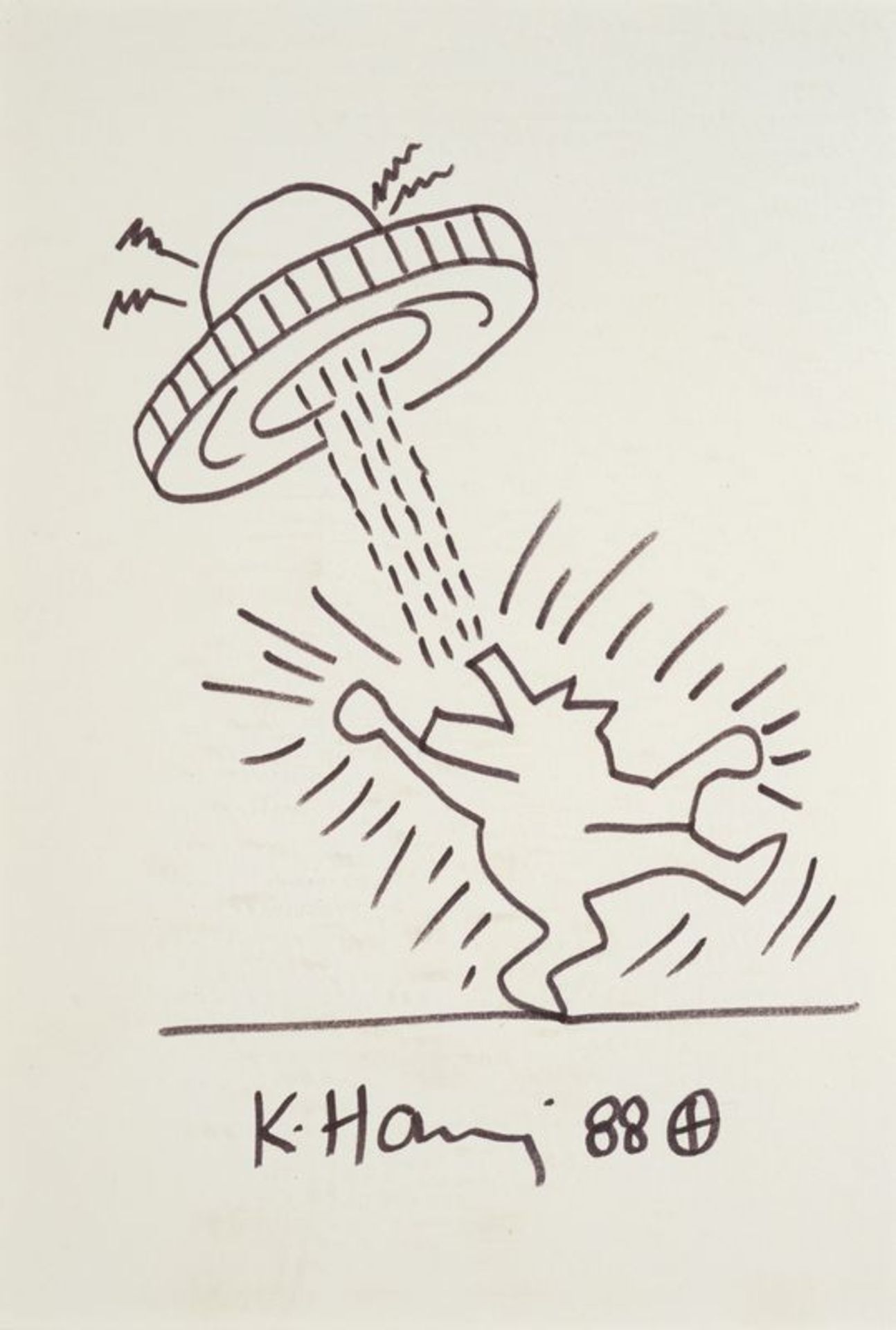 Keith HARING (1958-1990) - Ufo & Wolf - Dessin au feutre sur papier signé et daté- [...]