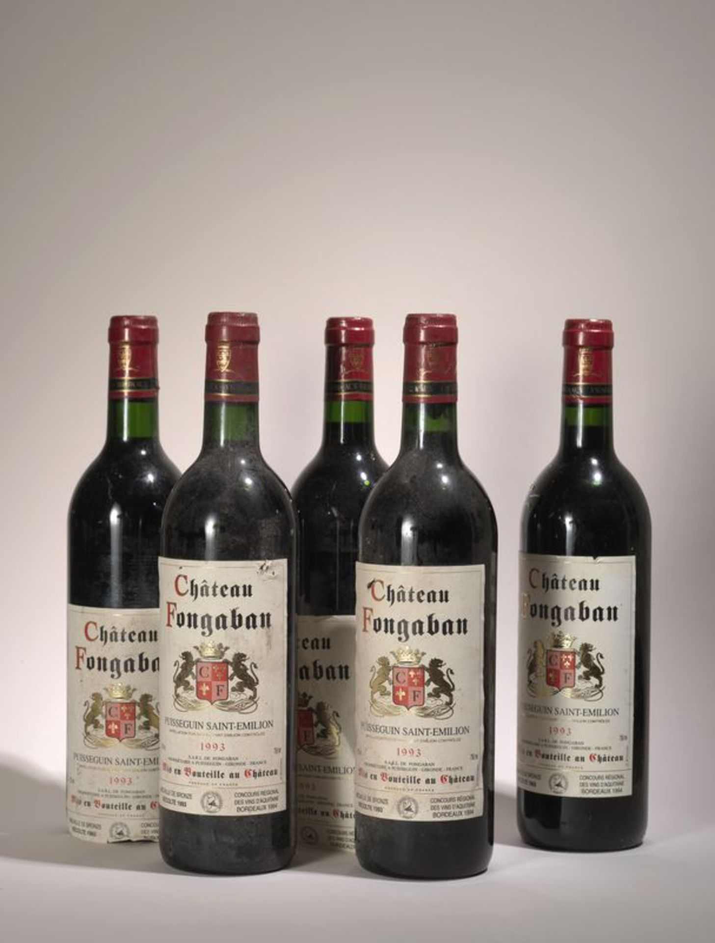 5 bouteilles Château Fonbagan 1993, Puisseguin Saint Emilion - 2 étiquettes [...]