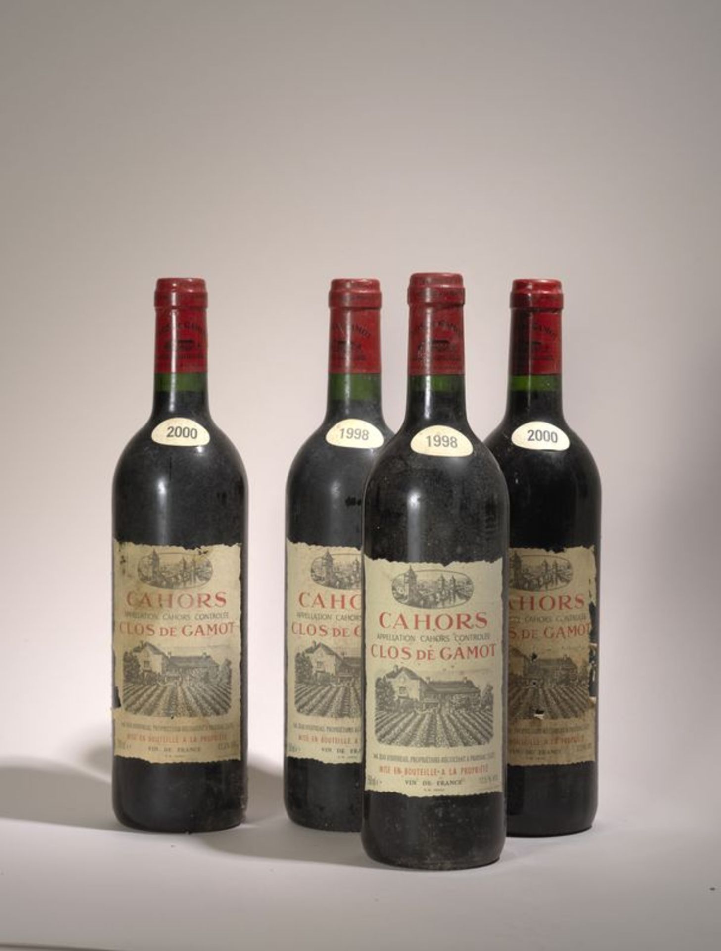 4 bouteilles Cahors, Clos de Gamot, Jean Jouffreau dont 2 millesime 1998 et 2 [...]