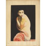 Moïse KISLING (1891-1953). La Frileuse (Kiki de Montparnasse). Aquatinte en couleur [...]