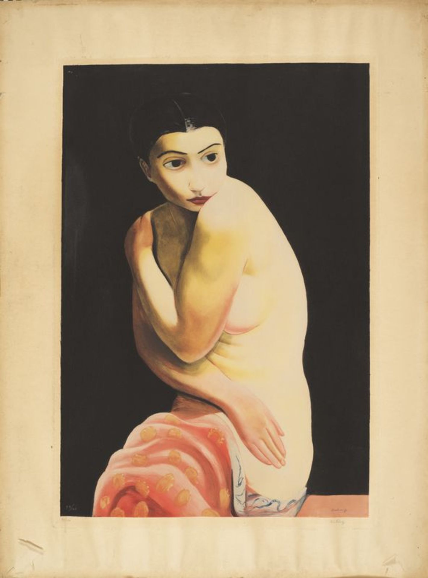 Moïse KISLING (1891-1953). La Frileuse (Kiki de Montparnasse). Aquatinte en couleur [...]