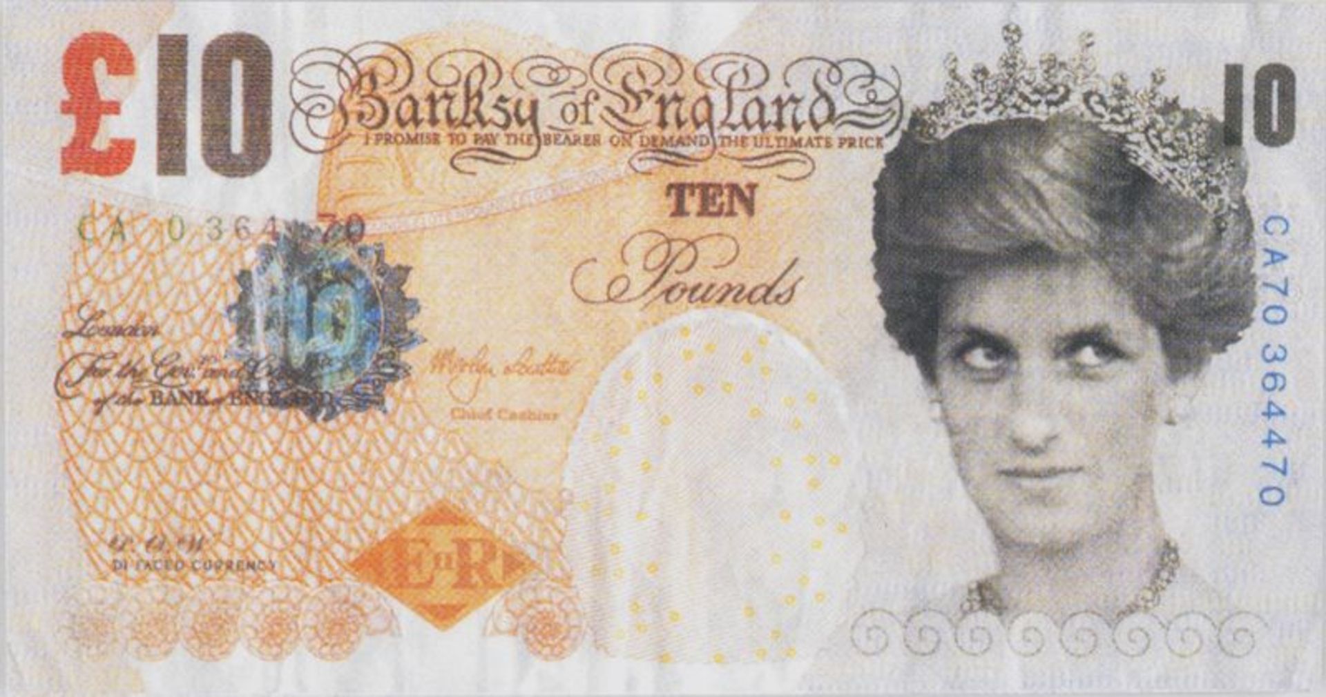 BANKSY (1974) - Difaced tanner £10, 2004 sous plexi - Offset lithographie sur papier [...]