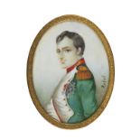 Petit tableau fugurant Napoléon, peinture sur ivoire, signée Ratel - 10,5 x 8 cm - [...]