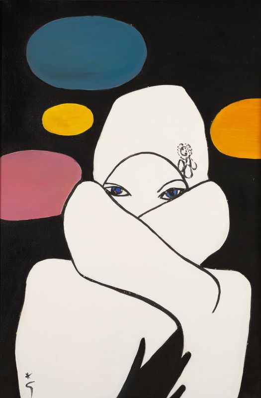 René GRUAU (1909-2004) - Femme en hiver - Huile sur toile signée au monogramme en [...]