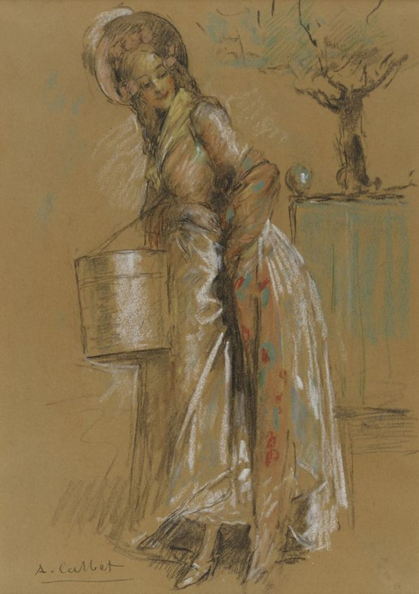 Antoine CALBET (1860-1944) - Jeune élégante - Pastel et crayon signé en bas à [...]