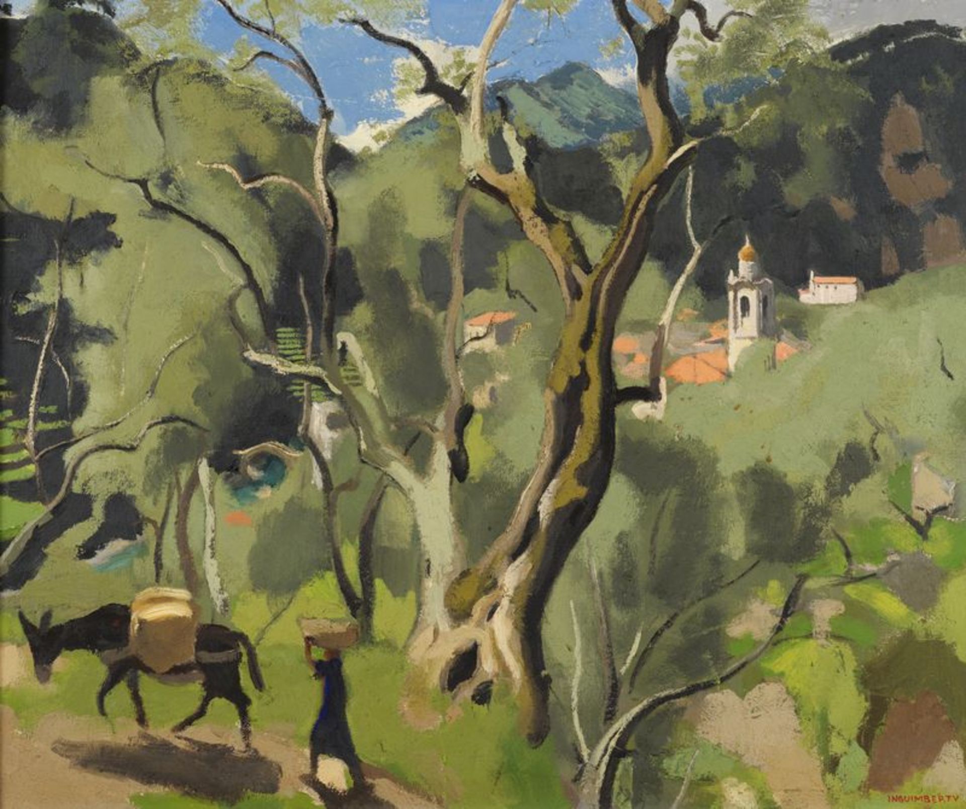 Joseph INGUIMBERTY (1896-1971) - Paysage animé orientaliste - Huile sur toile en bas [...]