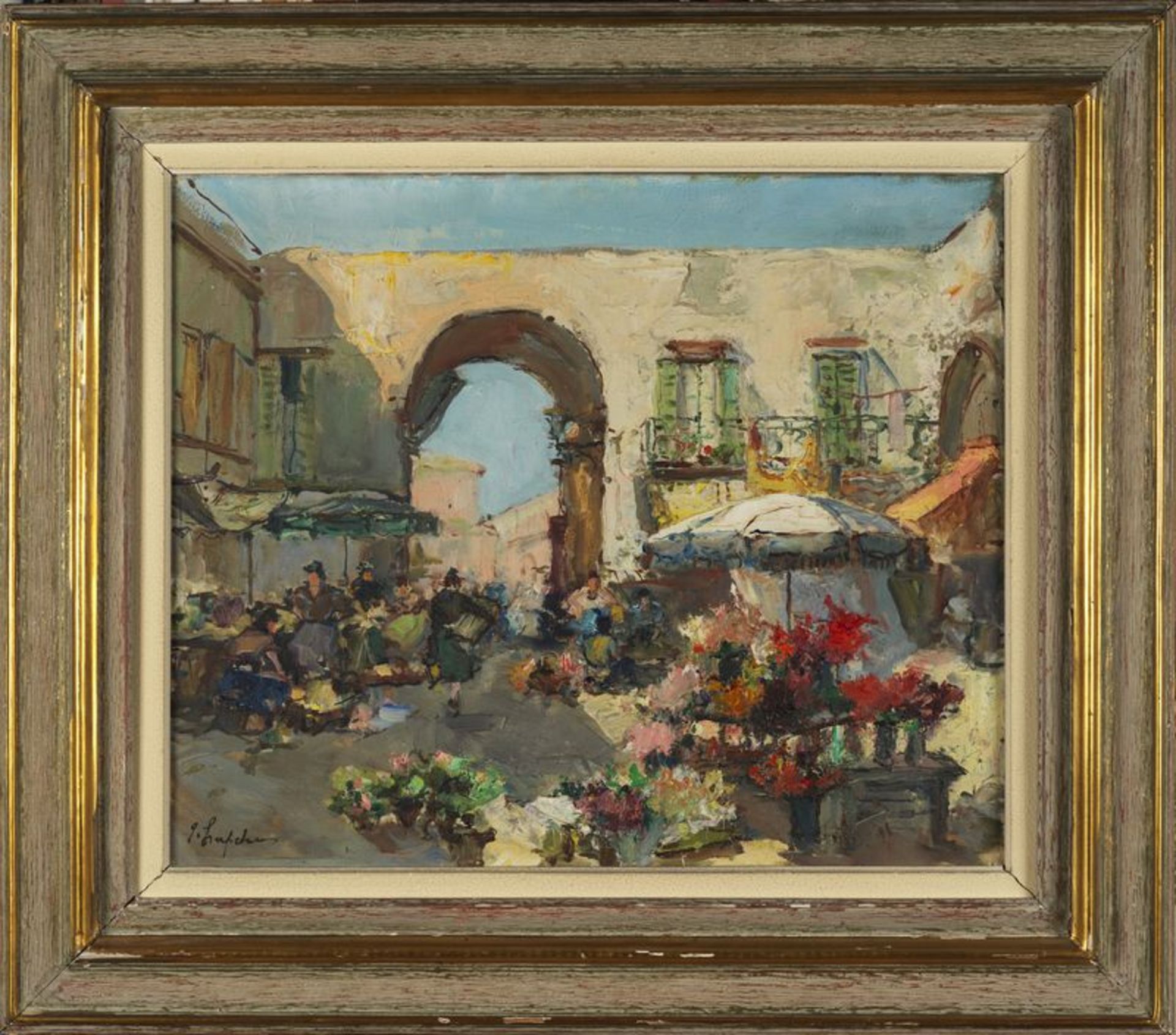 Georges LAPCHINE (1885-1950) - Marché aux fleurs de Nice - Huile sur toile signée [...] - Bild 2 aus 5