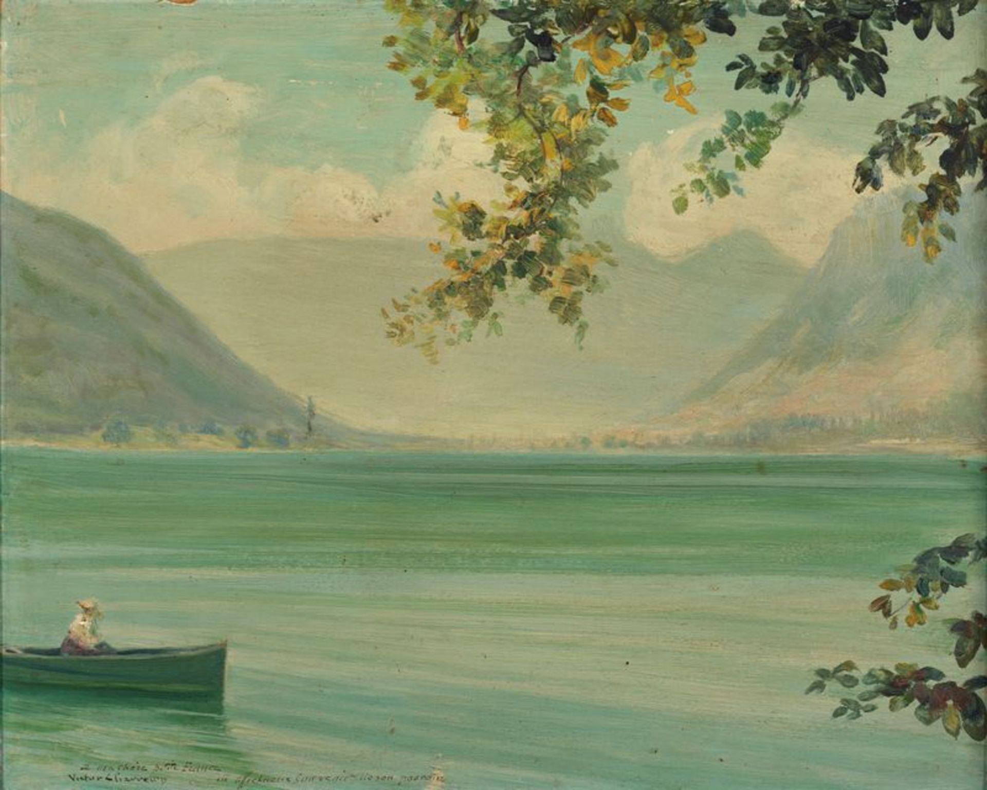 Victor CHARRETON (1864-1936) - Promenade en barque sur le lac de Nantua - Huile [...]