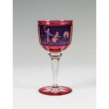 Seltener Pokal mit ChinesenkindernSigniert "Simon", um 1860 Farbloses Glas, der Fuß und die Kuppa