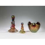 Zwei Vasen mit Schlangenauflage und Schale "Pepita - Glas"Josef Rindskopf's Söhne, Teplitz-