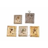 Fünf Miniaturikonen mit SilberokladRussland, spätes 19. Jh. (Ikonen) / 1896-1908 (zwei), 1908-