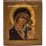 Gottesmutter von Kasan (Kasanskaja)Russland, 18. Jh. Holztafel mit zwei Rückseiten-Sponki. Doppeltes