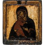 Gottesmutter von Wladimir (Wladimirskaja)Russland, 17. Jh. Übermalungen aus dem 19. Jh. Laubholz-