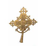 Großes koptisches ProzessionskreuzÄthiopien, Anfang 19. Jh. Messing, gegossen. Ornamental
