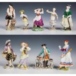 Konvolut: Neun Porzellanfigurenu. a. Meissen, Ludwigsburg und Volkstedt, 18. - 20. Jh. Bunt