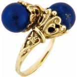 Crossover Ring mit Lapis-Lazuli585-er Gelbgoldring mit zwei vis-a-vis positionierten Lapis-Lazuli